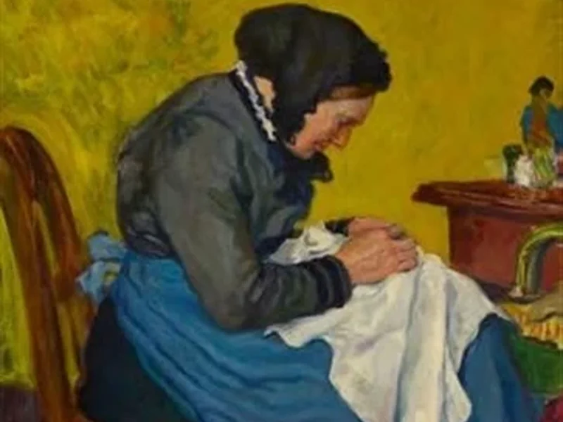1878-Ludwig Heinrich Heyne - Ritratto di una donna che cuce
